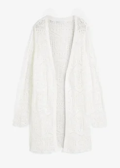 bonprix Bekleidung·Umstandsmode|Strickmode^Ajour Longstrickjacke wollweiß