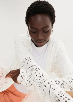 bonprix Bekleidung·Umstandsmode|Strickmode^Ajour Longstrickjacke wollweiß