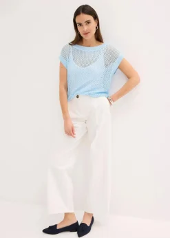 bonprix Bekleidung·Umstandsmode|Bekleidung·Jeans^Ajour Pullover aus glänzendem Bändchengarn puderblau