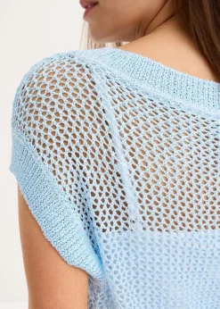 bonprix Bekleidung·Umstandsmode|Bekleidung·Jeans^Ajour Pullover aus glänzendem Bändchengarn puderblau