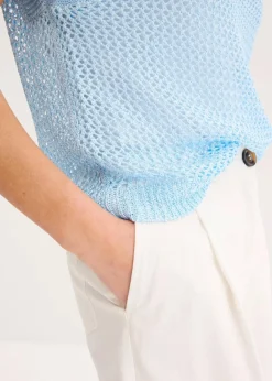 bonprix Bekleidung·Umstandsmode|Bekleidung·Jeans^Ajour Pullover aus glänzendem Bändchengarn puderblau