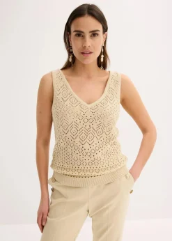 bonprix Bekleidung·Umstandsmode|Strickmode^Ajour Stricktop mit Baumwollanteil hellsand