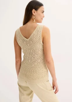 bonprix Bekleidung·Umstandsmode|Strickmode^Ajour Stricktop mit Baumwollanteil hellsand