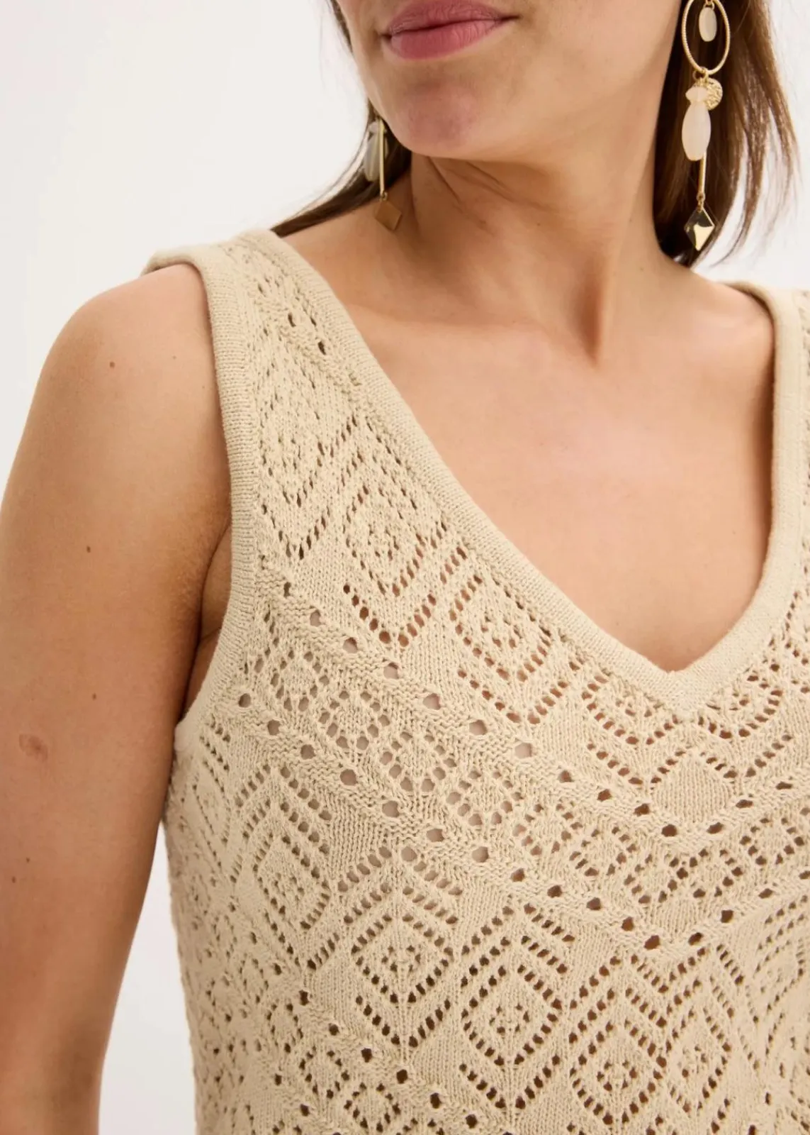 bonprix Bekleidung·Umstandsmode|Strickmode^Ajour Stricktop mit Baumwollanteil hellsand