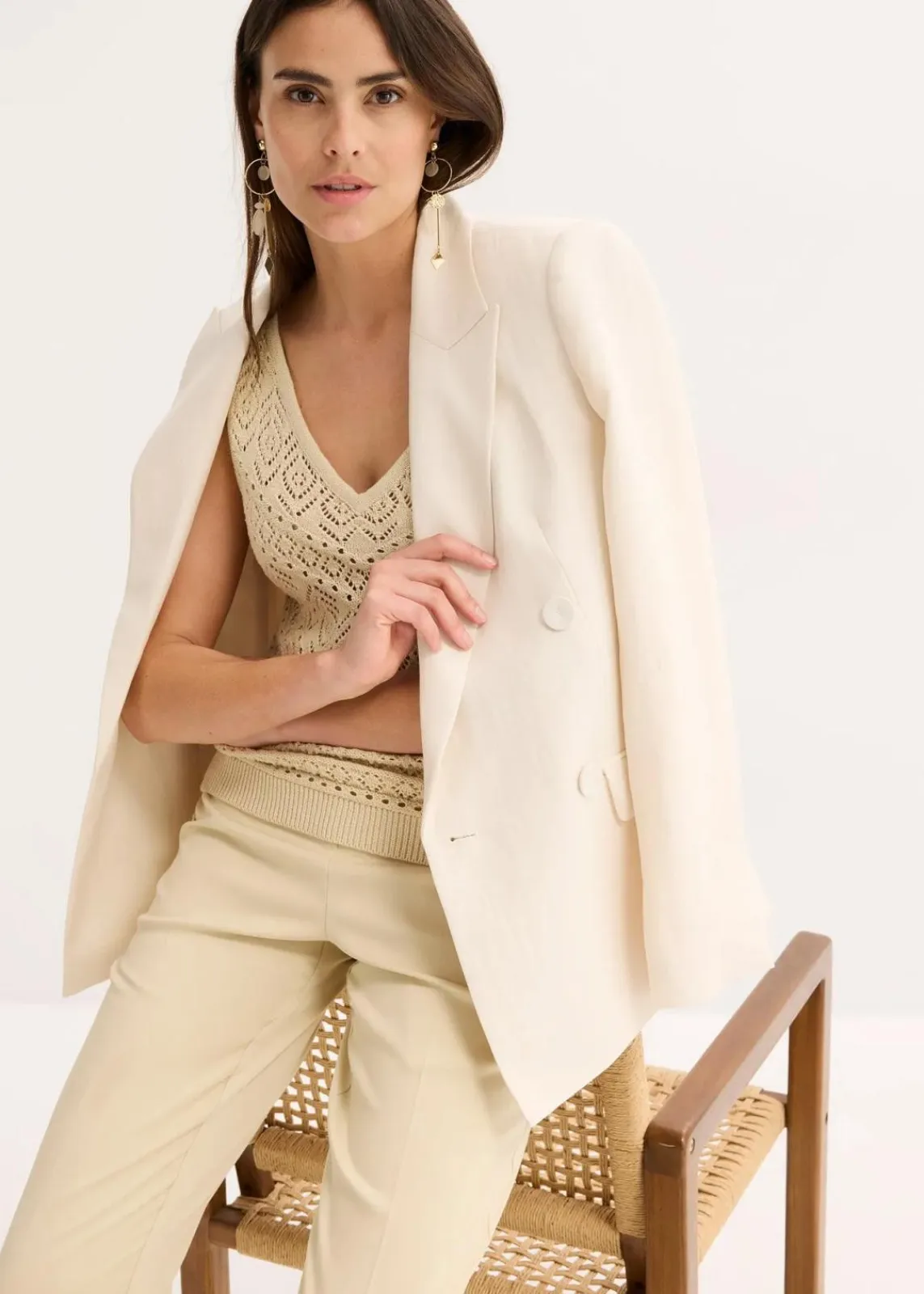 bonprix Bekleidung·Umstandsmode|Strickmode^Ajour Stricktop mit Baumwollanteil hellsand