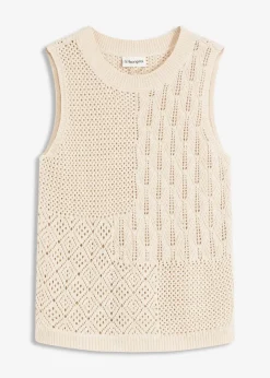 bonprix Bekleidung·Umstandsmode|Strickmode^Ajour Stricktop mit metallisierenden Fasern naturbeige/metallic gold