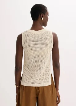 bonprix Bekleidung·Umstandsmode|Strickmode^Ajour Stricktop mit metallisierenden Fasern naturbeige/metallic gold
