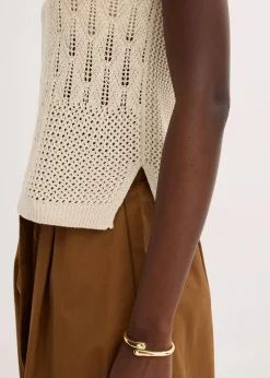 bonprix Bekleidung·Umstandsmode|Strickmode^Ajour Stricktop mit metallisierenden Fasern naturbeige/metallic gold