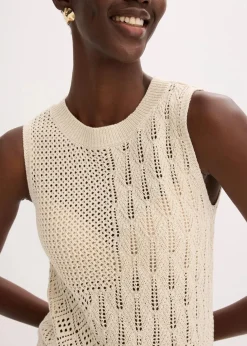 bonprix Bekleidung·Umstandsmode|Strickmode^Ajour Stricktop mit metallisierenden Fasern naturbeige/metallic gold