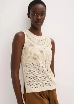bonprix Bekleidung·Umstandsmode|Strickmode^Ajour Stricktop mit metallisierenden Fasern naturbeige/metallic gold