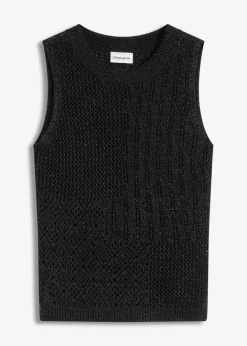 bonprix Bekleidung·Umstandsmode|Strickmode^Ajour Stricktop mit metallisierenden Fasern schwarz/anthrazit