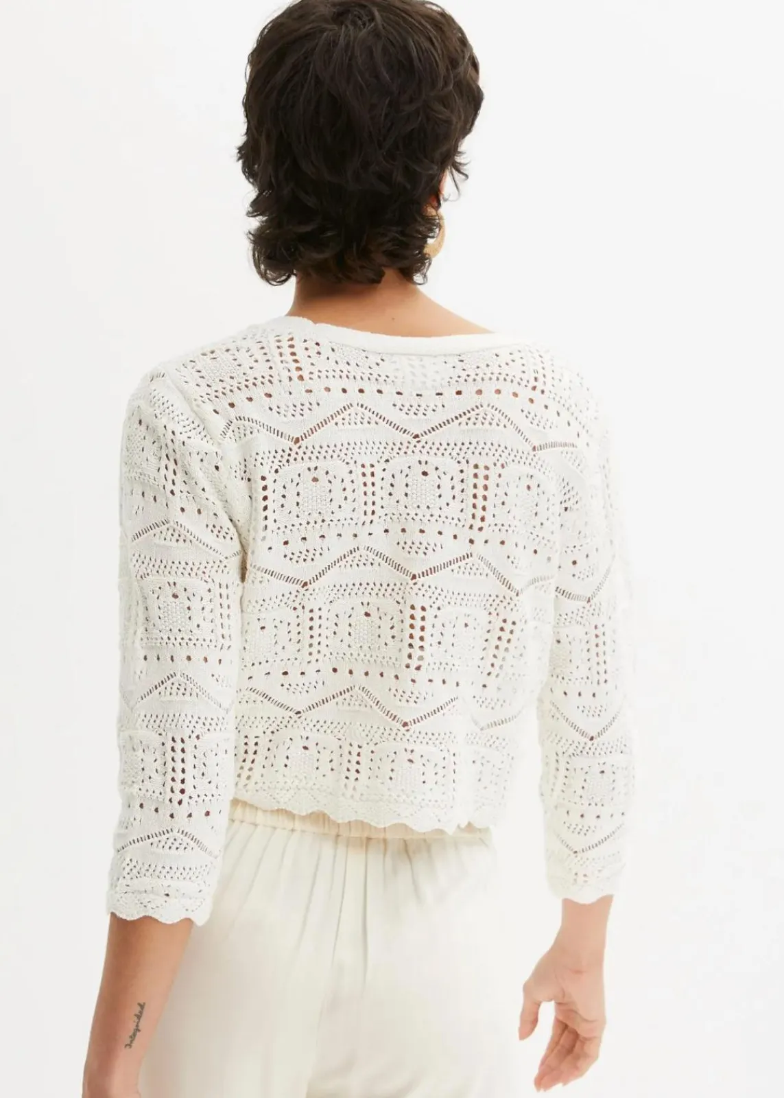 bonprix Pullover & Strickjacken|Bekleidung·Jeans^Ajour-Bolero weiß