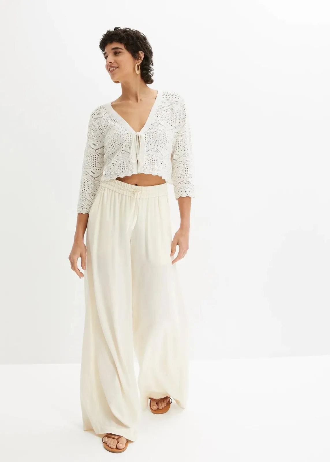 bonprix Pullover & Strickjacken|Bekleidung·Jeans^Ajour-Bolero weiß
