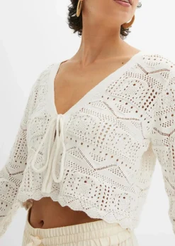 bonprix Pullover & Strickjacken|Bekleidung·Jeans^Ajour-Bolero weiß
