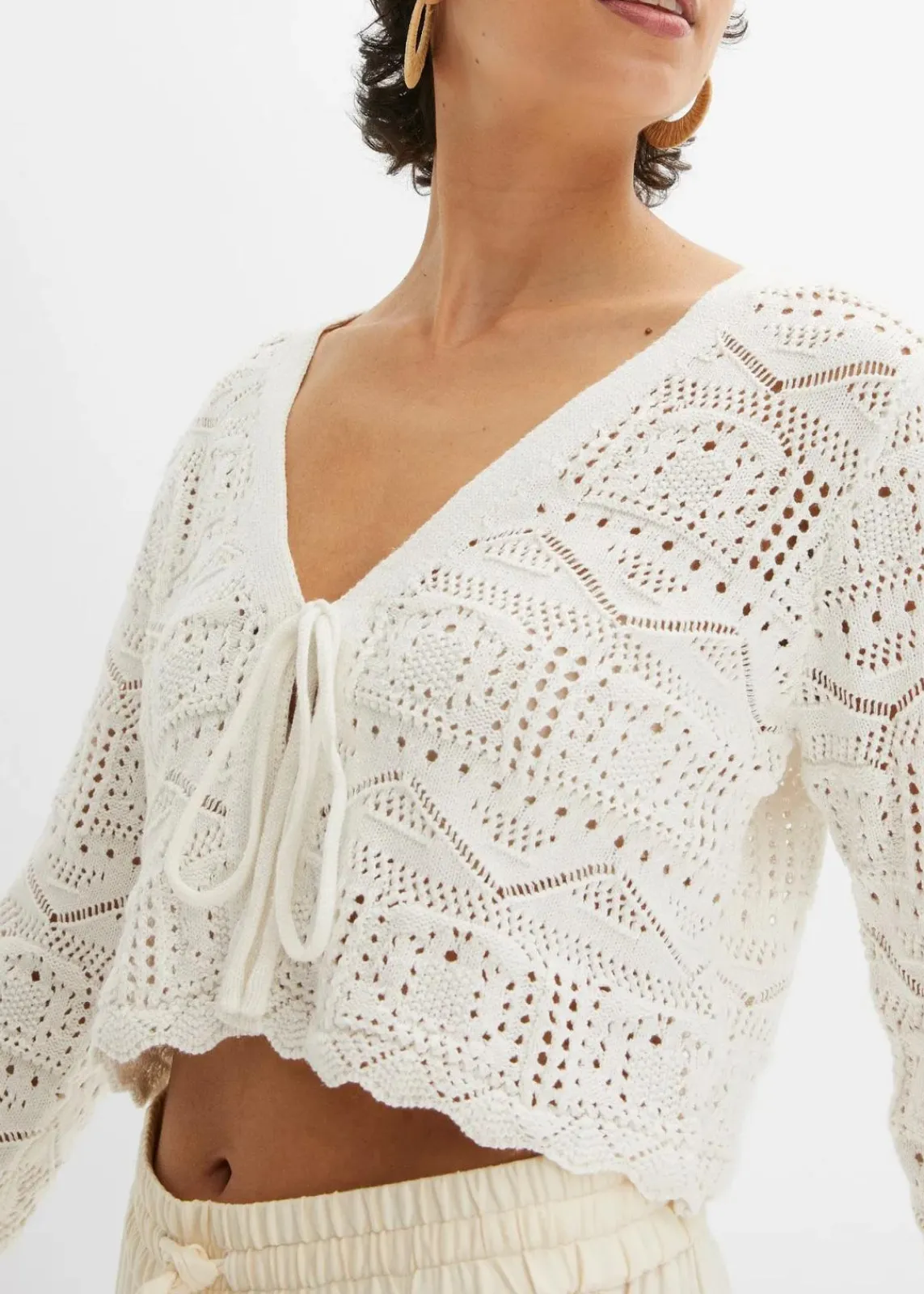 bonprix Pullover & Strickjacken|Bekleidung·Jeans^Ajour-Bolero weiß