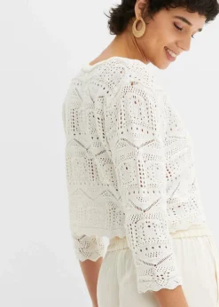 bonprix Pullover & Strickjacken|Bekleidung·Jeans^Ajour-Bolero weiß