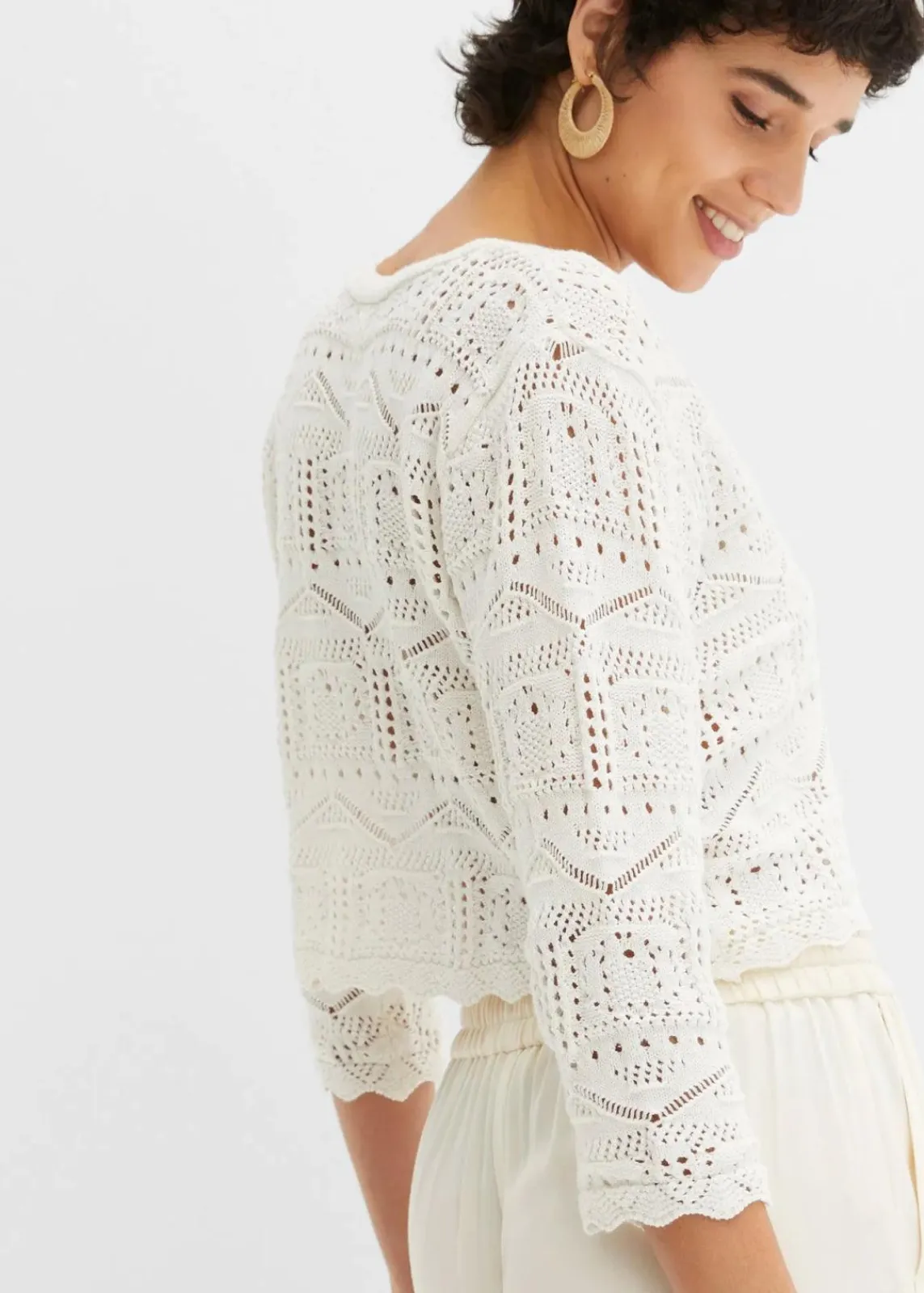 bonprix Pullover & Strickjacken|Bekleidung·Jeans^Ajour-Bolero weiß