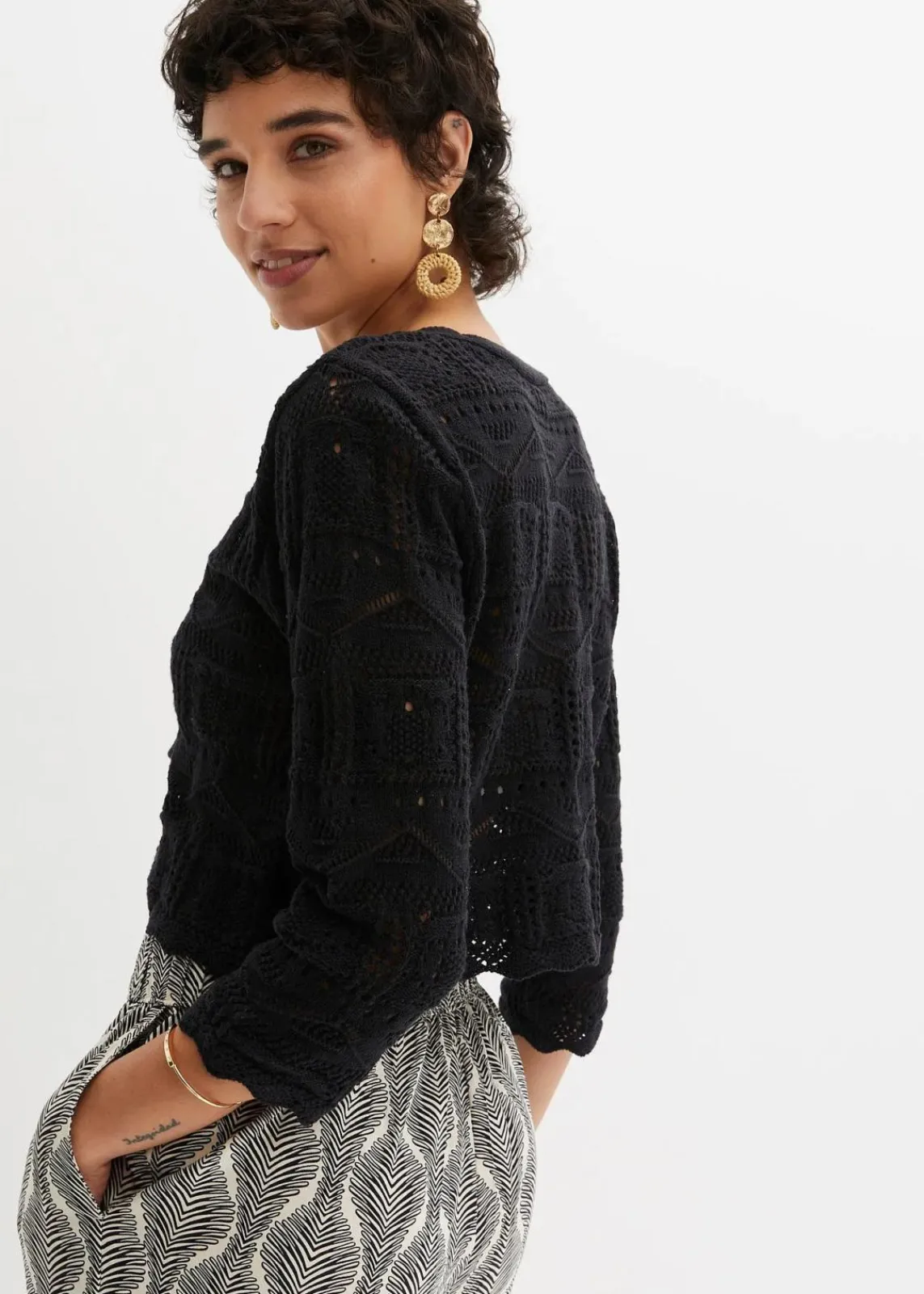 bonprix Pullover & Strickjacken|Bekleidung·Jeans^Ajour-Bolero schwarz