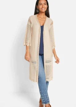 bonprix Bekleidung·Umstandsmode|Bekleidung·Jeans^Ajour-Longstrickjacke beige