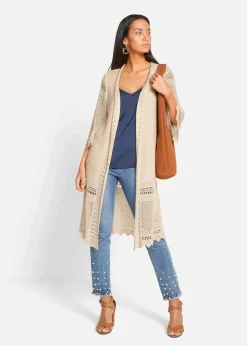 bonprix Bekleidung·Umstandsmode|Bekleidung·Jeans^Ajour-Longstrickjacke beige