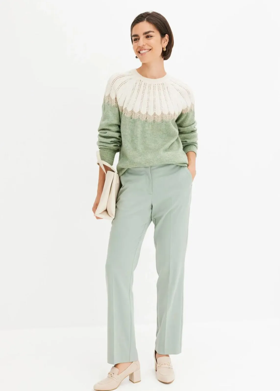bonprix Bekleidung·Umstandsmode|Bekleidung·Jeans^Ajour-Pullover mint