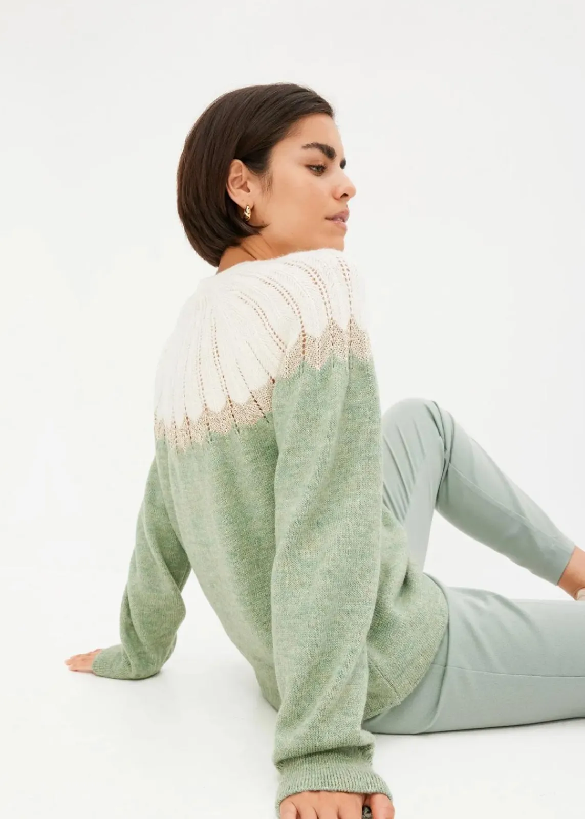 bonprix Bekleidung·Umstandsmode|Bekleidung·Jeans^Ajour-Pullover mint