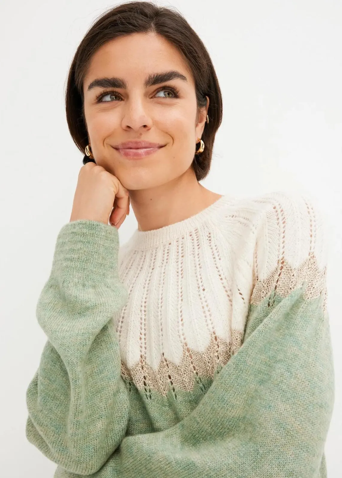 bonprix Bekleidung·Umstandsmode|Bekleidung·Jeans^Ajour-Pullover mint