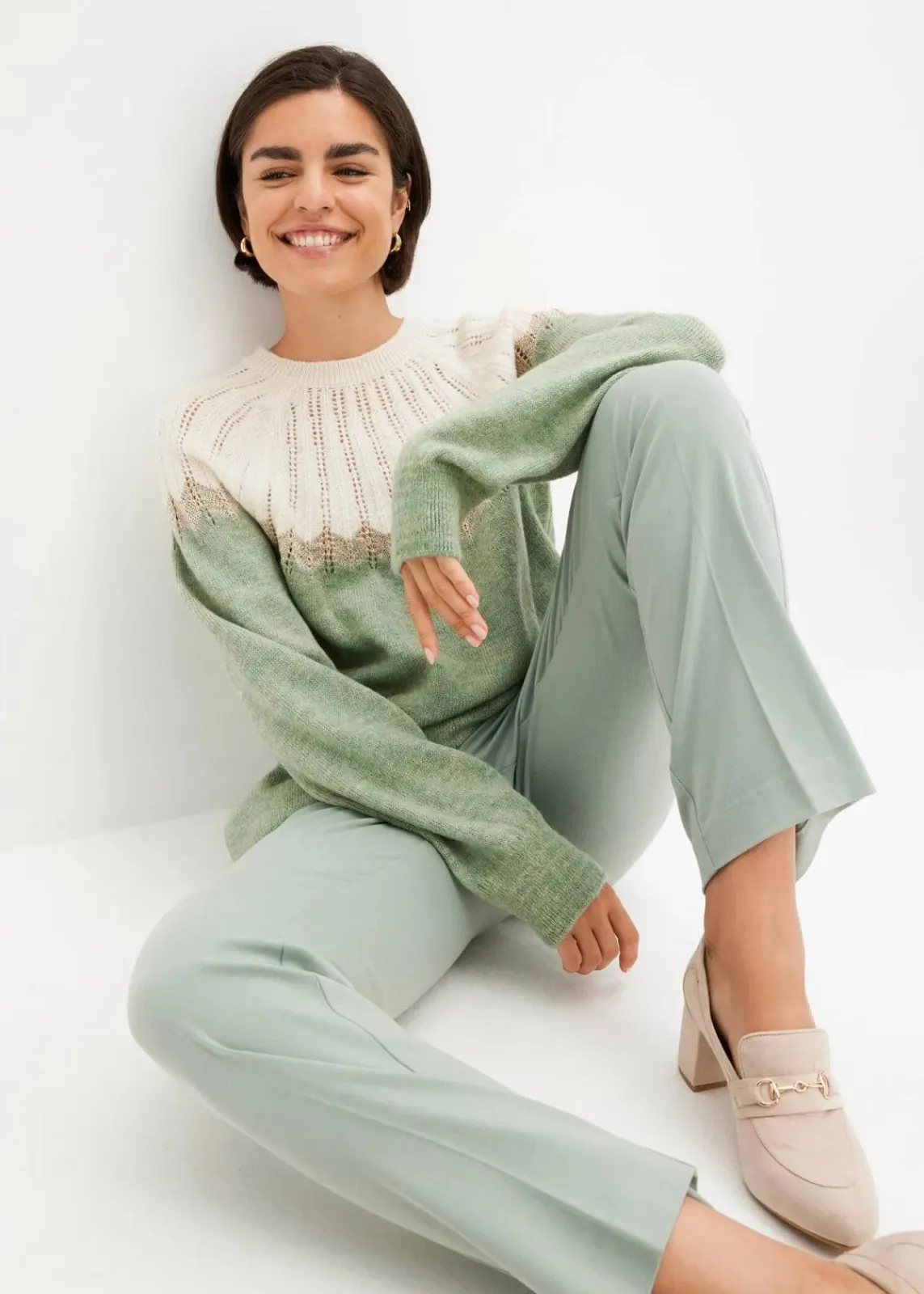 bonprix Bekleidung·Umstandsmode|Bekleidung·Jeans^Ajour-Pullover mint