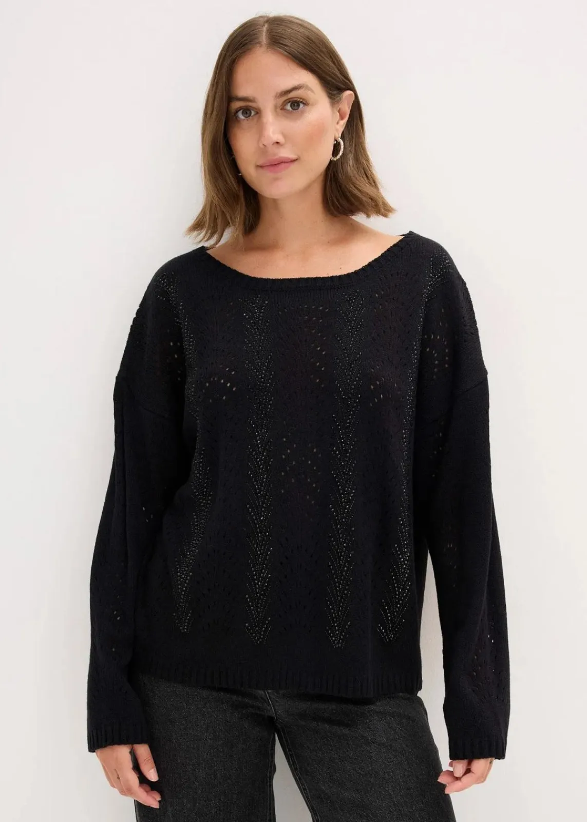 bonprix Bekleidung·Umstandsmode|Bekleidung·Jeans^Ajour-Pullover schwarz