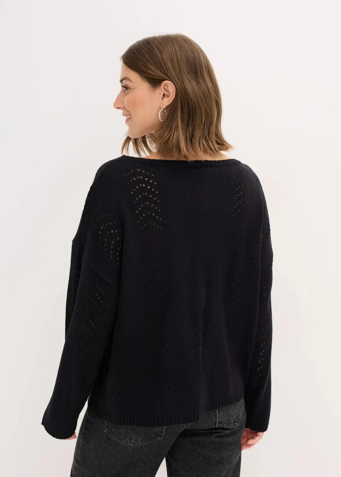 bonprix Bekleidung·Umstandsmode|Bekleidung·Jeans^Ajour-Pullover schwarz