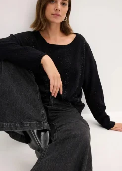 bonprix Bekleidung·Umstandsmode|Bekleidung·Jeans^Ajour-Pullover schwarz
