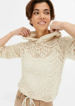 bonprix Strickmode|Pullover & Strickjacken^Ajour-Pullover kieselbeige
