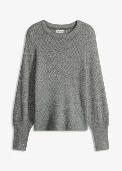 bonprix Pullover & Strickjacken|Strickmode^Ajour-Pullover anthrazit meliert