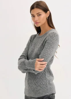 bonprix Pullover & Strickjacken|Strickmode^Ajour-Pullover anthrazit meliert