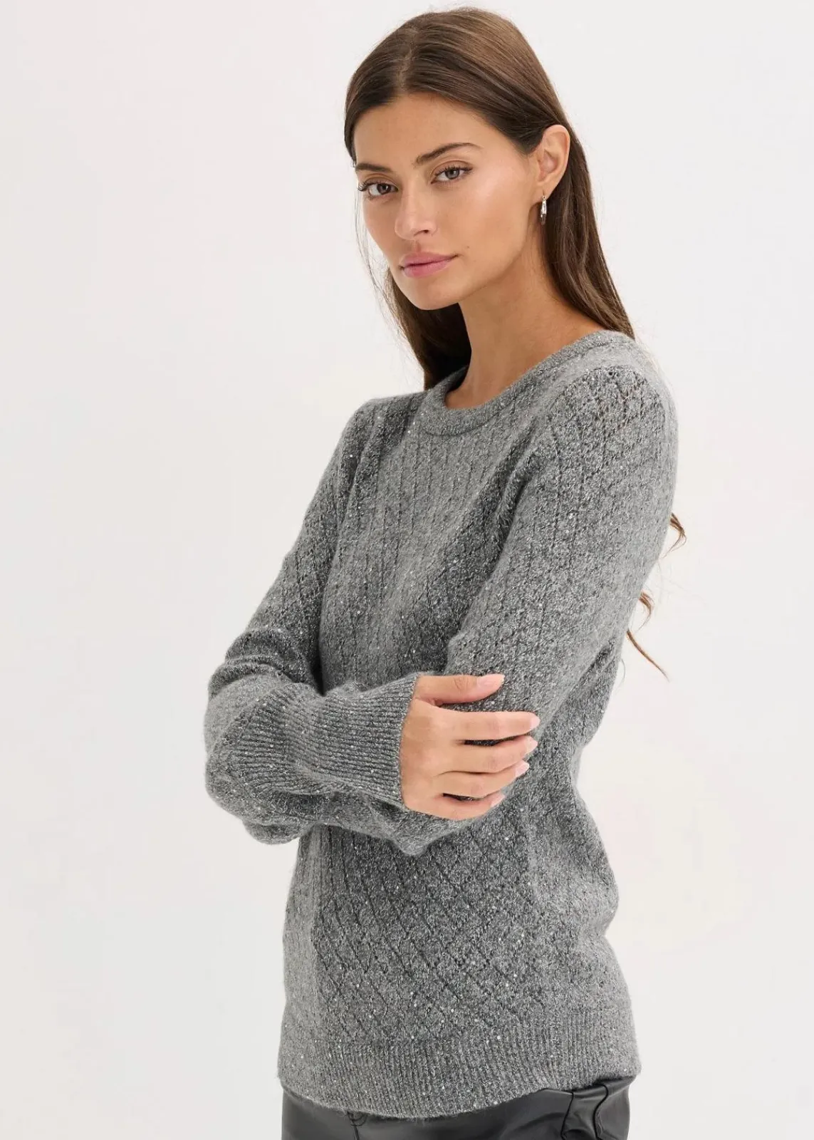 bonprix Pullover & Strickjacken|Strickmode^Ajour-Pullover anthrazit meliert