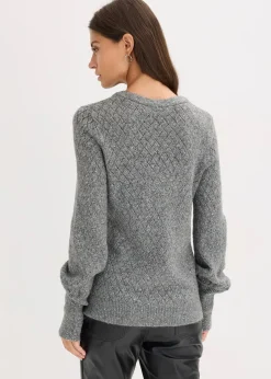 bonprix Pullover & Strickjacken|Strickmode^Ajour-Pullover anthrazit meliert
