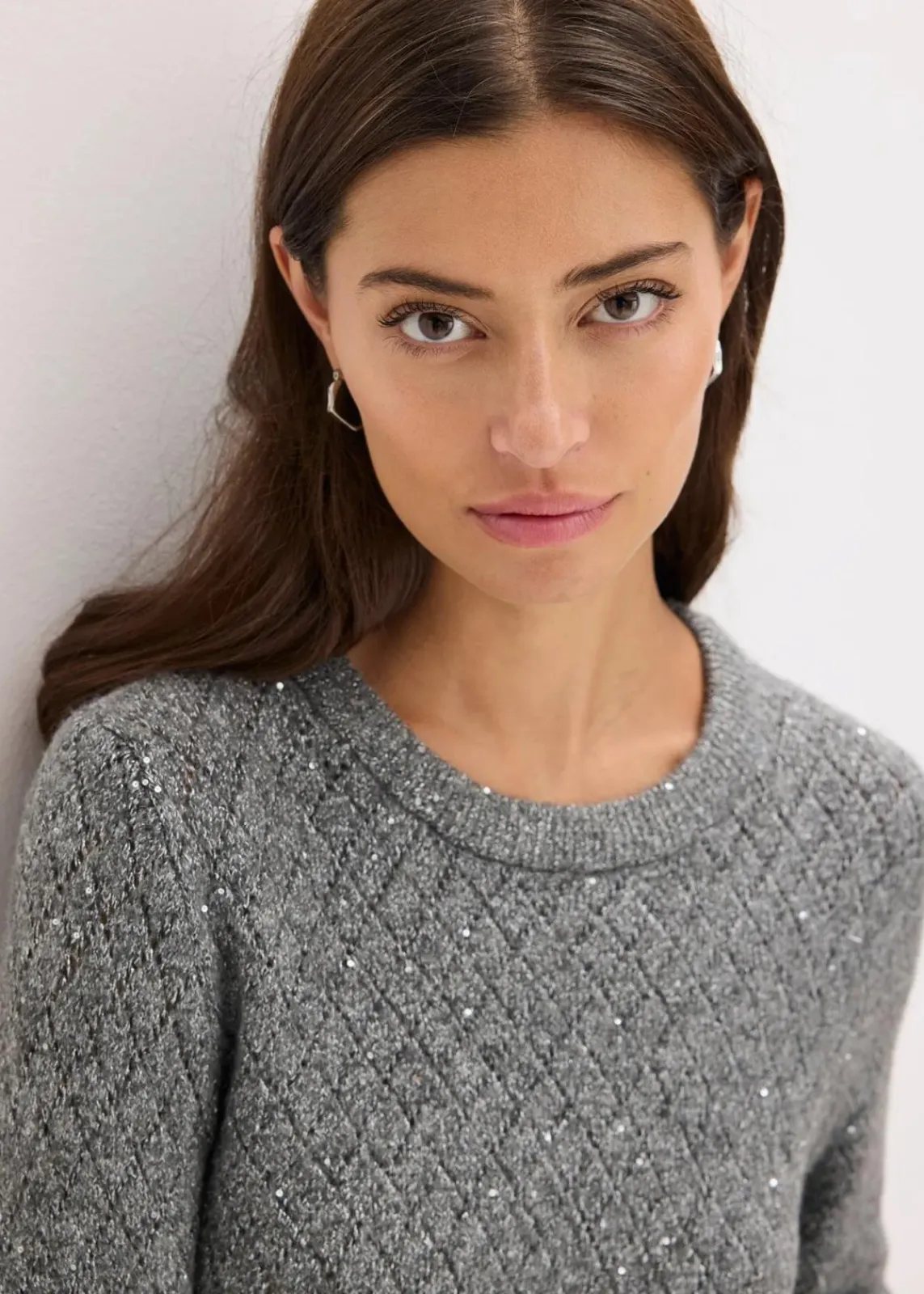 bonprix Pullover & Strickjacken|Strickmode^Ajour-Pullover anthrazit meliert