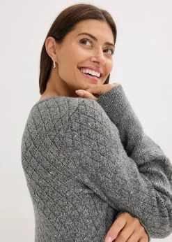 bonprix Pullover & Strickjacken|Strickmode^Ajour-Pullover anthrazit meliert