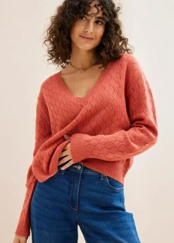 bonprix Bekleidung·Umstandsmode|Bekleidung·Jeans^Ajour-Pullover rhabarber