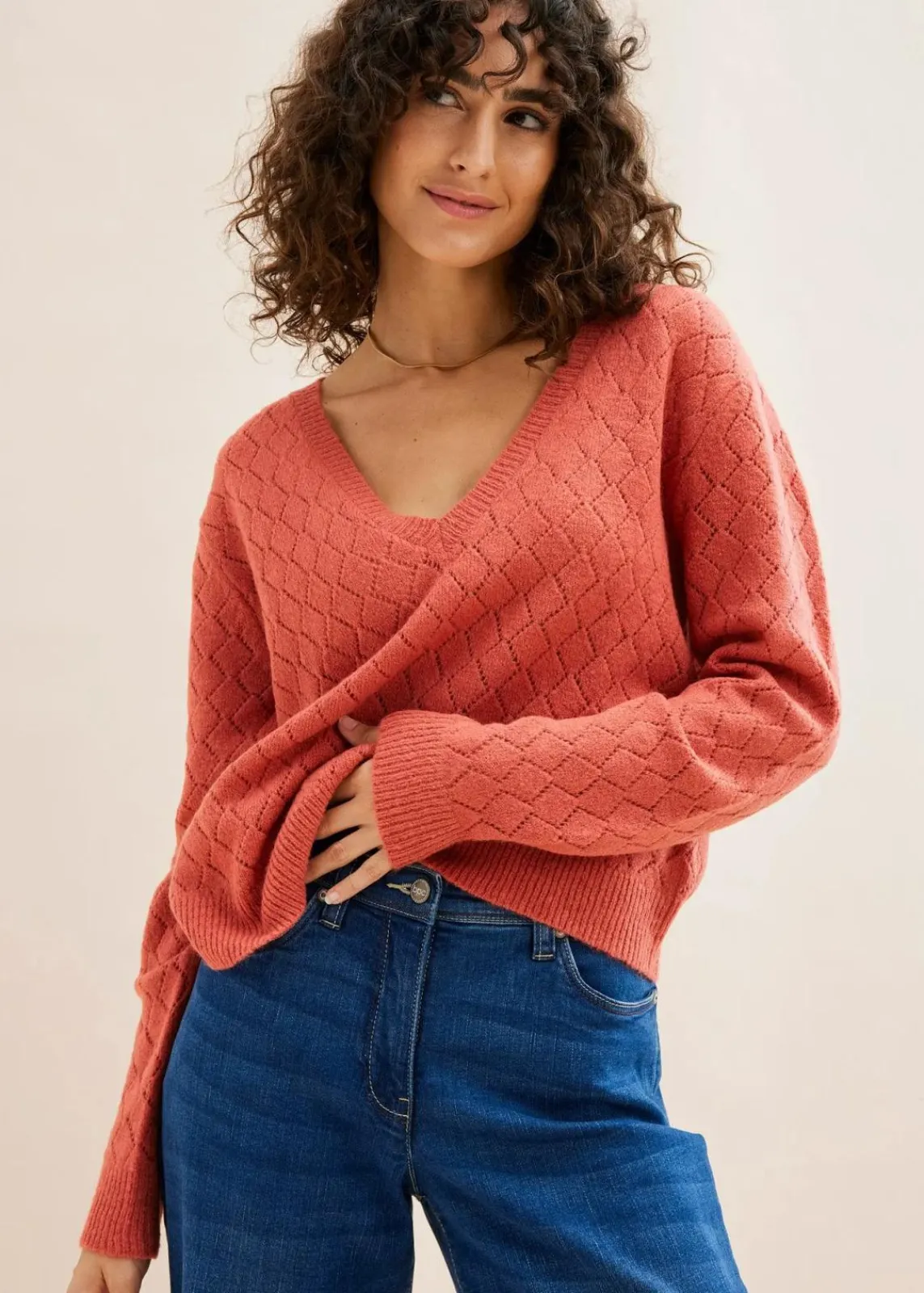 bonprix Bekleidung·Umstandsmode|Bekleidung·Jeans^Ajour-Pullover rhabarber