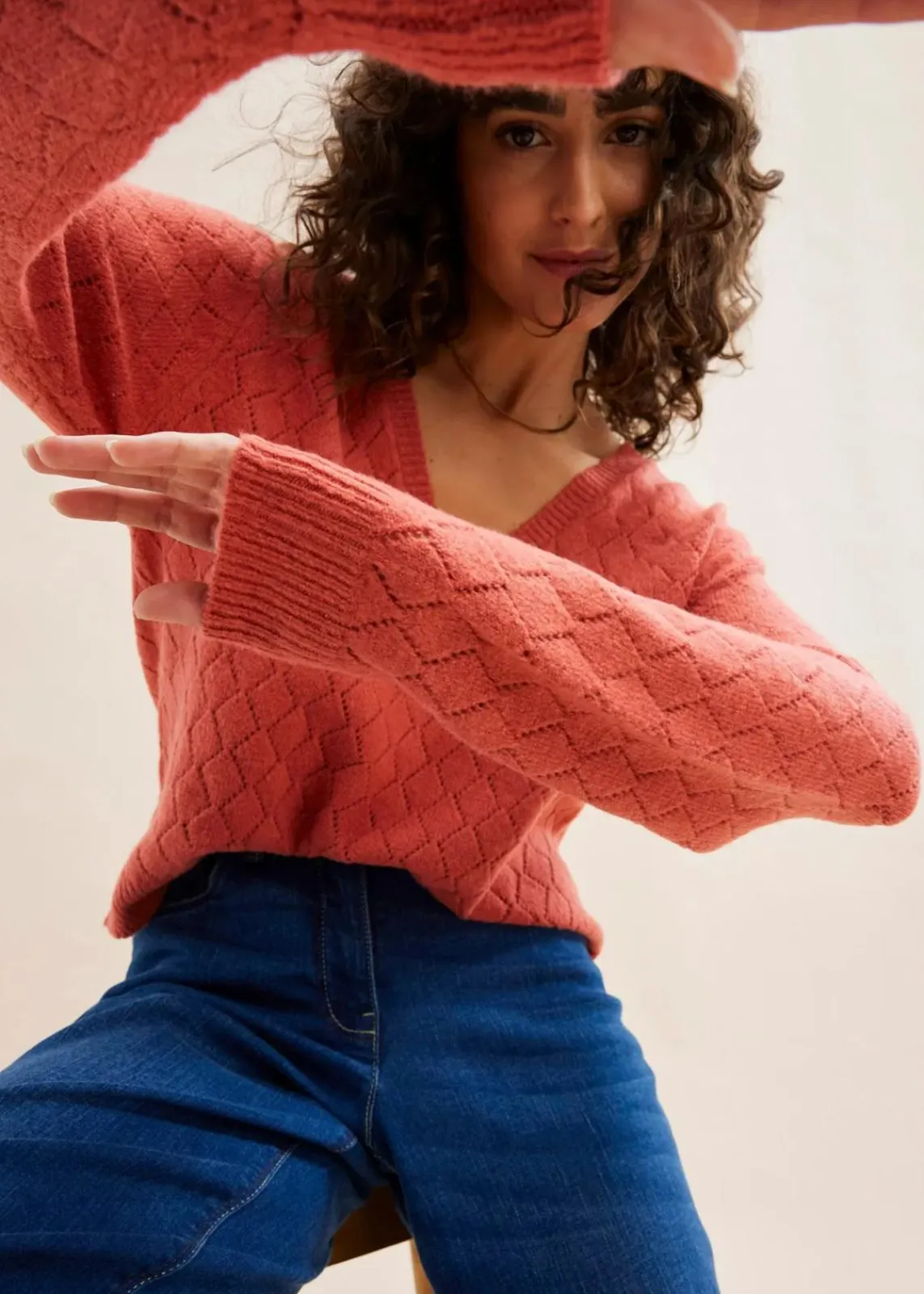 bonprix Bekleidung·Umstandsmode|Bekleidung·Jeans^Ajour-Pullover rhabarber