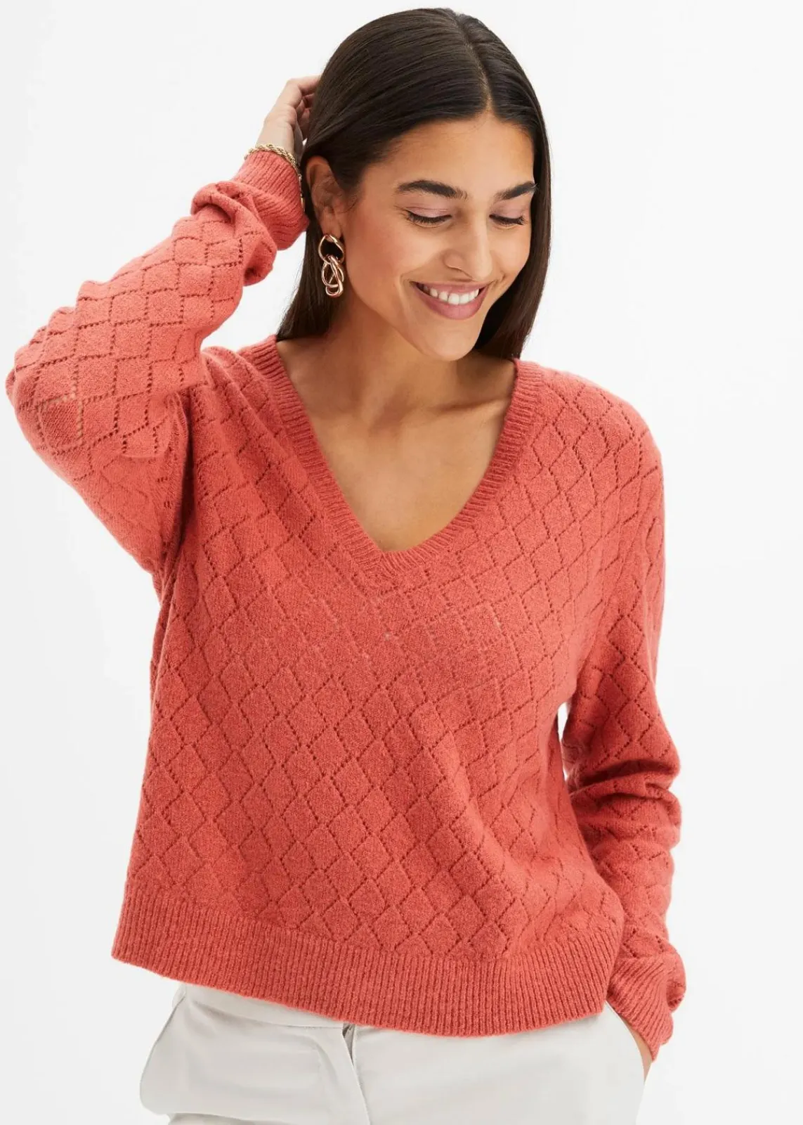 bonprix Bekleidung·Umstandsmode|Bekleidung·Jeans^Ajour-Pullover rhabarber
