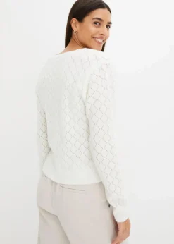 bonprix Bekleidung·Umstandsmode|Bekleidung·Jeans^Ajour-Pullover wollweiß