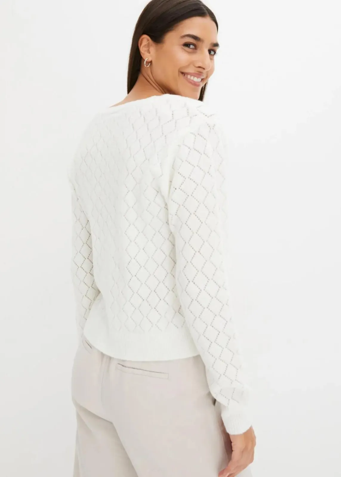 bonprix Bekleidung·Umstandsmode|Bekleidung·Jeans^Ajour-Pullover wollweiß