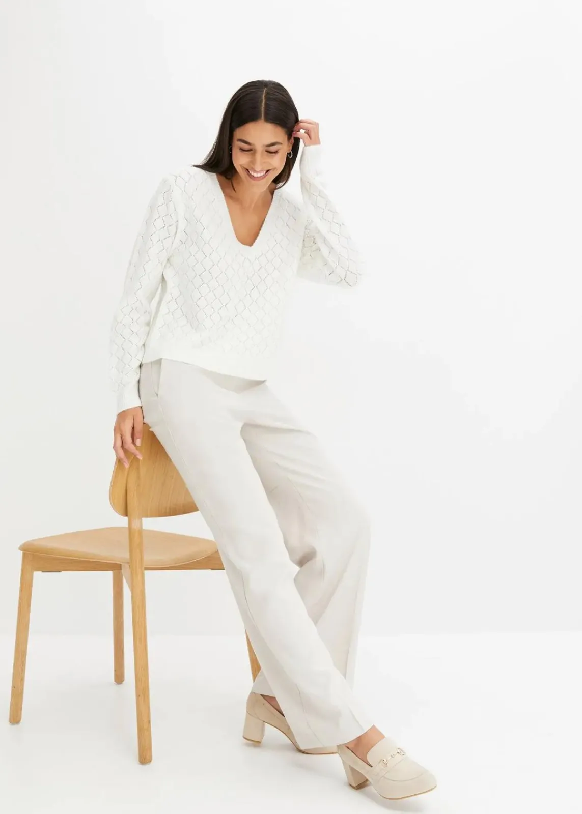 bonprix Bekleidung·Umstandsmode|Bekleidung·Jeans^Ajour-Pullover wollweiß