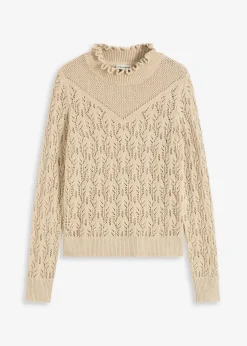 bonprix Bekleidung·Umstandsmode|Bekleidung·Jeans^Ajour-Pullover aus Baumwolle hellsand