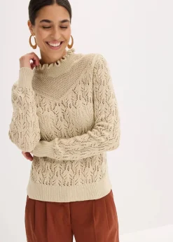 bonprix Bekleidung·Umstandsmode|Bekleidung·Jeans^Ajour-Pullover aus Baumwolle hellsand