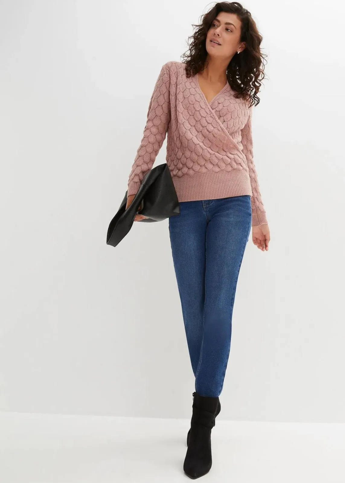 bonprix Bekleidung·Umstandsmode|Strickmode^Ajour-Pullover in Wickeloptik rosenholz