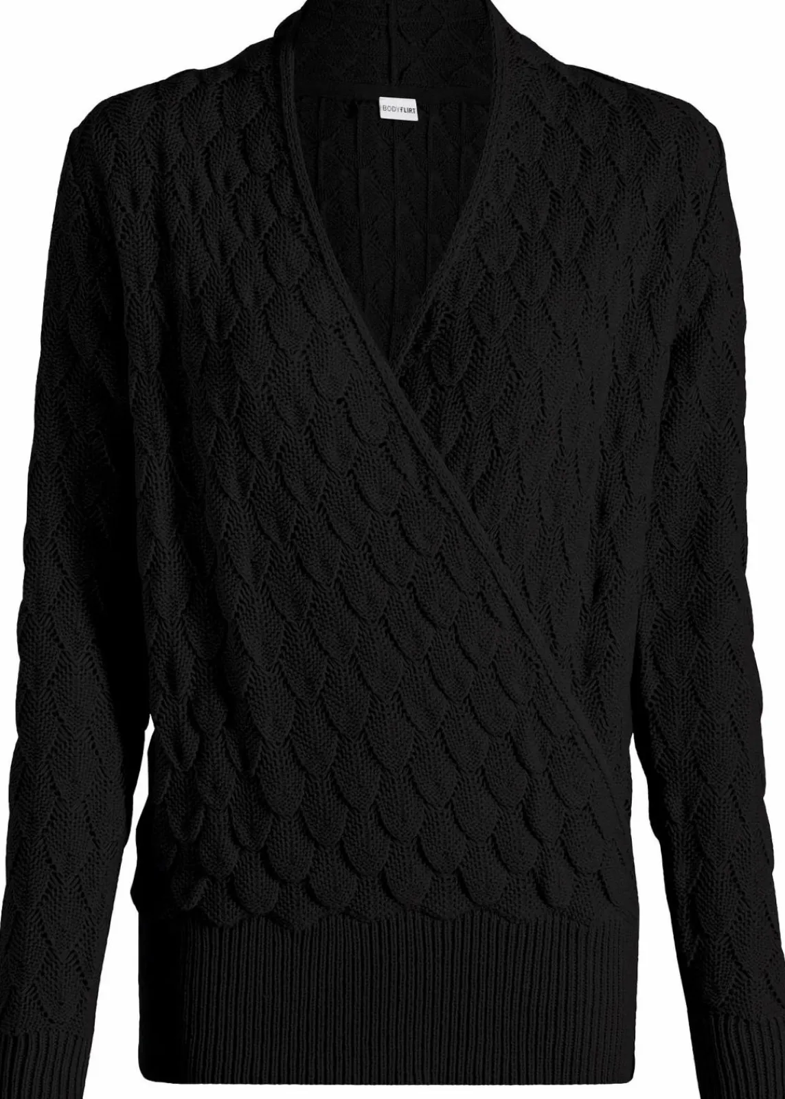 bonprix Bekleidung·Umstandsmode|Strickmode^Ajour-Pullover in Wickeloptik schwarz