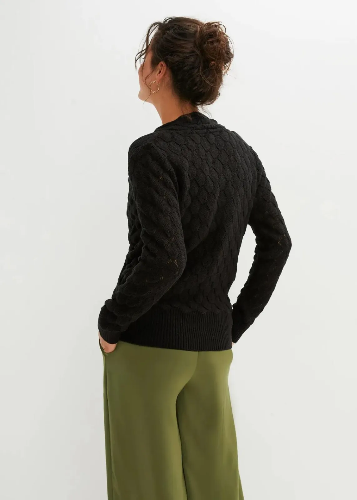 bonprix Bekleidung·Umstandsmode|Strickmode^Ajour-Pullover in Wickeloptik schwarz